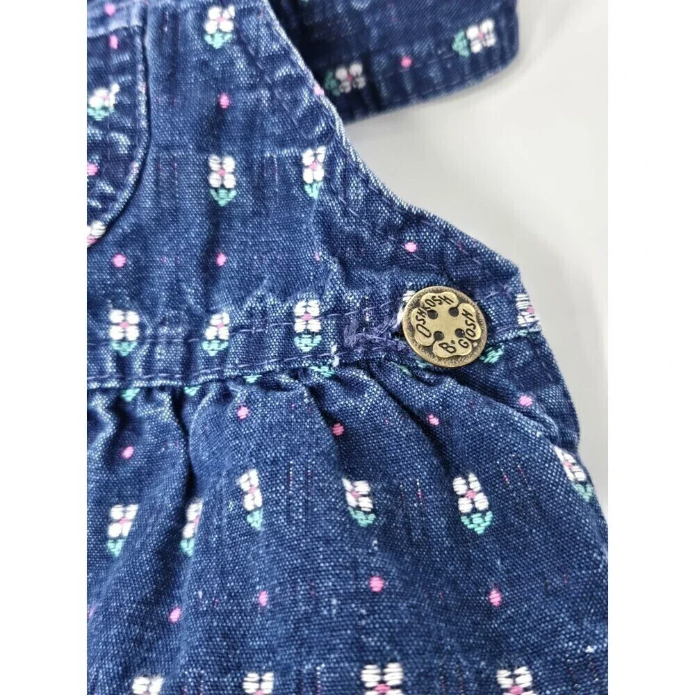 VINTAGE OSHKOSH B'GOSH COTTON DENIM BID OVERALLS 1980S DAISY FLORAL BABY 12 MONS